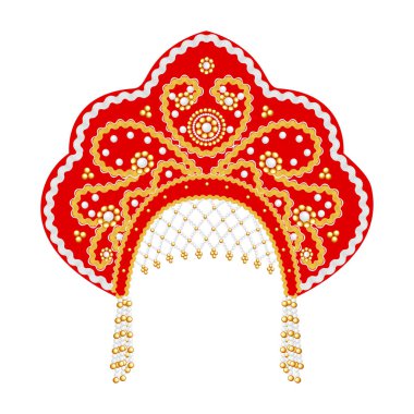 Stock Illustration Russian national headdress kokoshnik altın süs ve boncuklarla