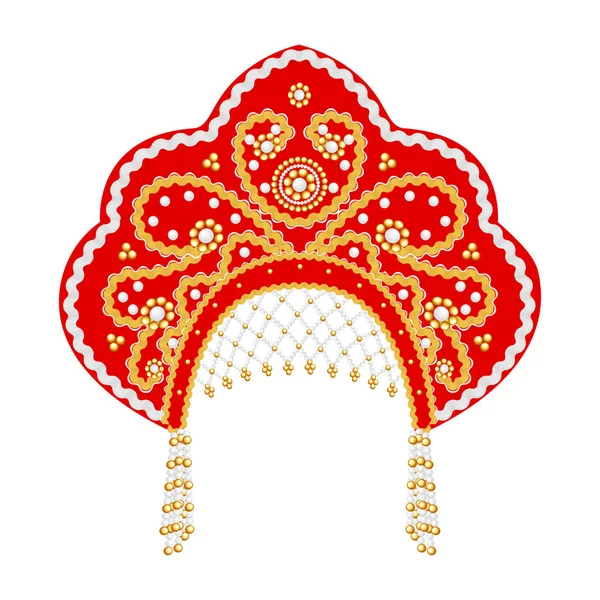 Illustrazione Stock Russo Copricapo Nazionale Kokoshnik Con Ornamento Oro Perline — Vettoriale Stock