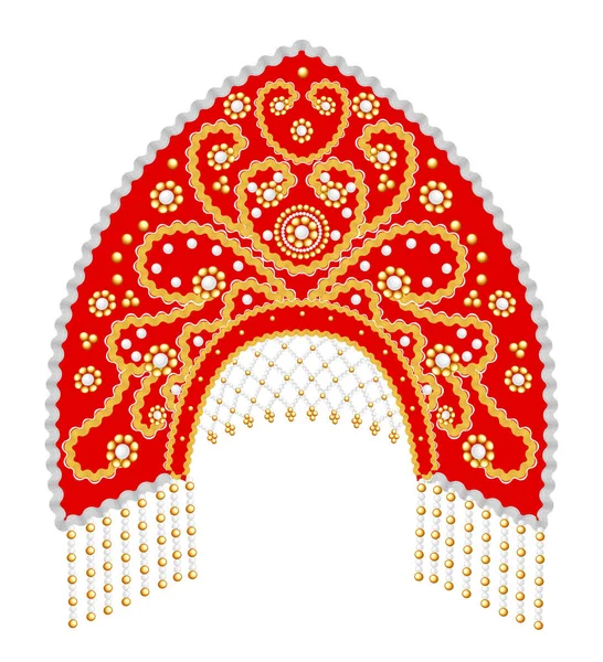 带有金饰和珠子的俄罗斯国家头饰Kokoshnik — 图库矢量图片