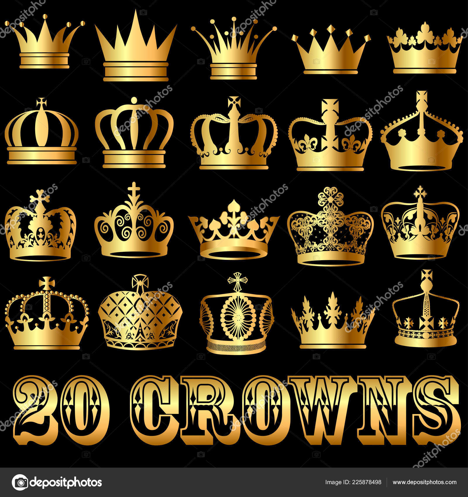 Illustration Set Gold Crowns Black Background Stock Vector Image by  ©Yurkina #225878498