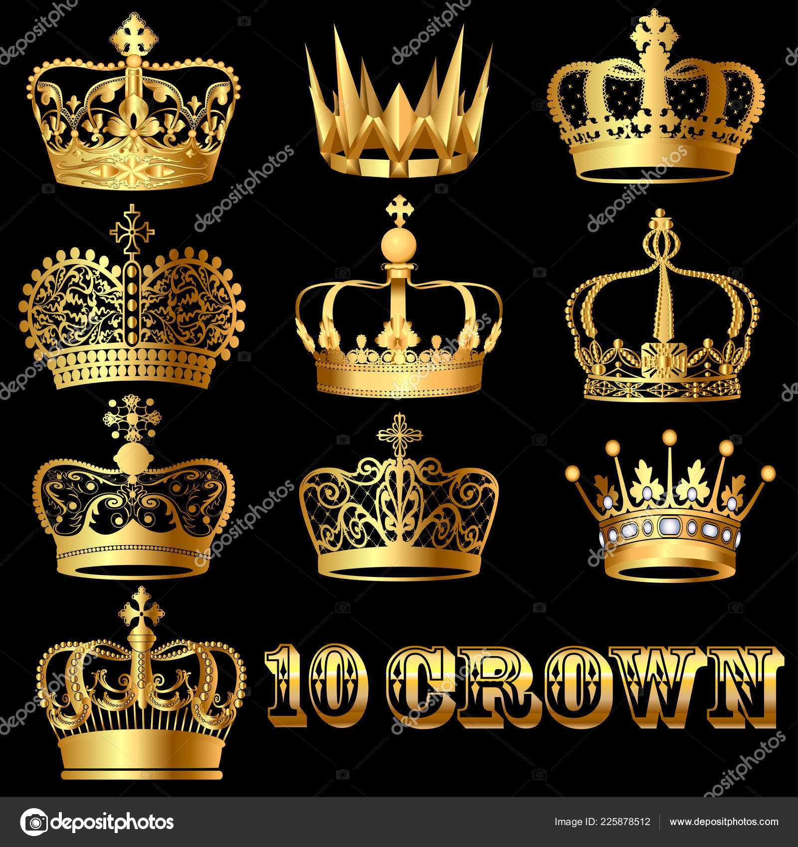 Illustration Set Gold Crowns Black Background Stock Vector Image by  ©Yurkina #225878512