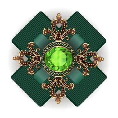 Mücevherli ve kurdeleli broş kolyesi.