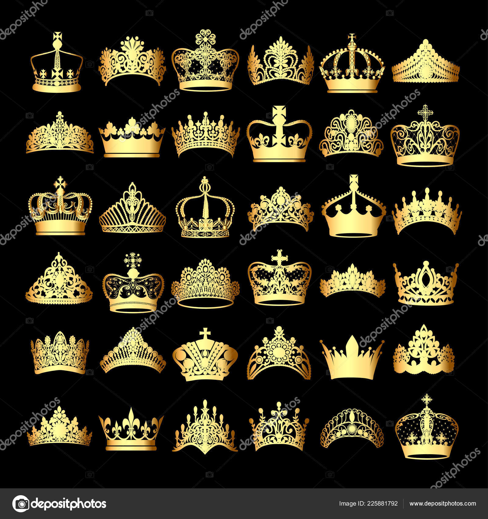 illustration set gold crowns black background stock vector gold and black background