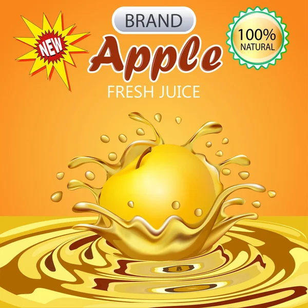 Illustration Splash Juice Falling Apple Drop — Stock Vector