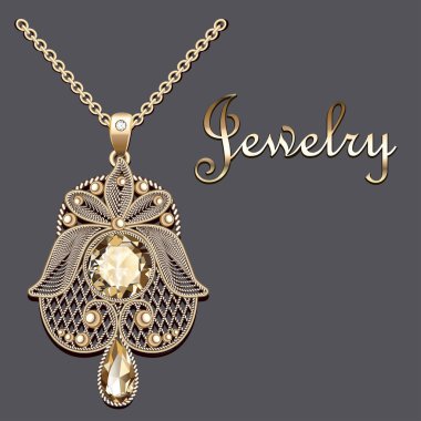 Filigran ve değerli taşlı altın kolyenin tasviri