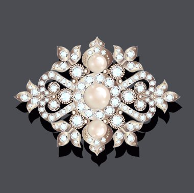 Değerli ve sahtekar taşlar illüstrasyon broş mahsul. Glamour,