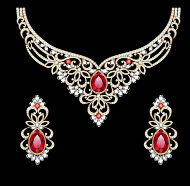 resimde kolye ve küpe, kadın elmas düğün