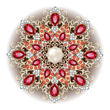 Mandala broş mücevherleri, tasarım elementi. Geometrik vintage süslemeli arkaplan.