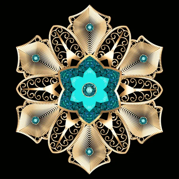 Joyas Broche Mandala Elemento Diseño Fondo Ornamental Vintage Geométrico — Vector de stock