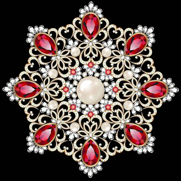 Mandala Broszka Biżuteria Element Projektu Geometryczne Vintage Tło Ozdobne — Wektor stockowy