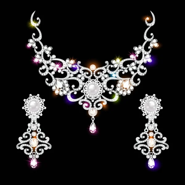 Illust Collier Boucles Oreilles Mariage Femmes Diamant — Image vectorielle