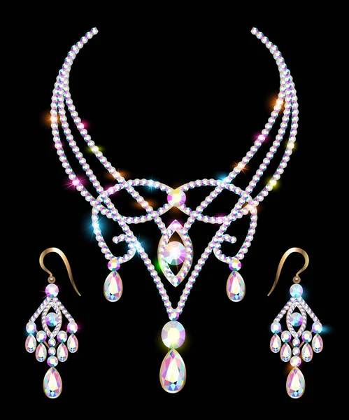 Abbildung Halskette und Ohrringe, Hochzeit Frauen Diamant — Stockvektor