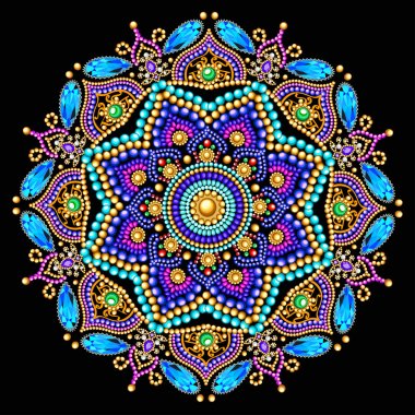 Mandala broş mücevherleri, tasarım elementi. Geometrik vintage ornam