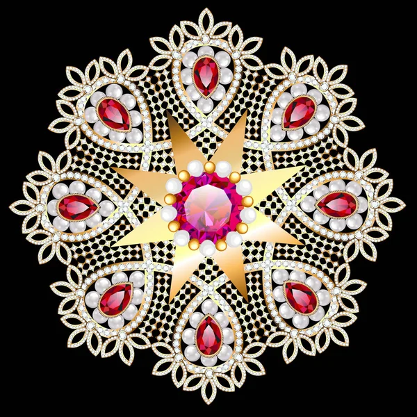 Spilla Mandala gioiello, elemento di design. Ornamento geometrico vintage — Vettoriale Stock