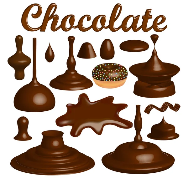 Set de ilustración de salpicaduras y gotas de chocolate — Vector de stock