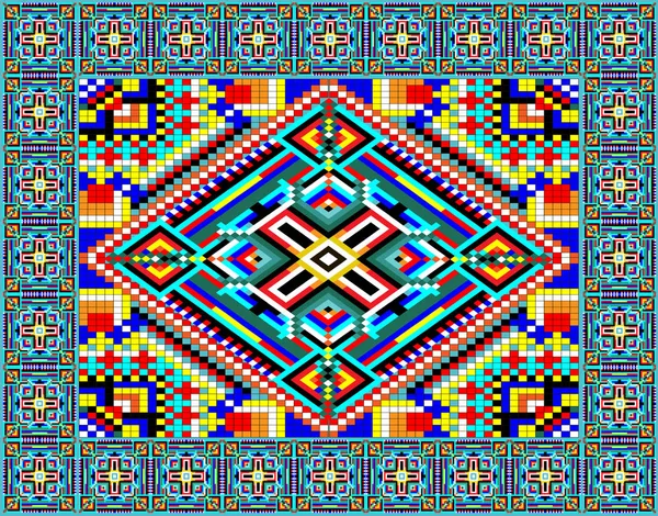 Illustratie van een helder veelkleurige tapijt met geometrische Orna — Stockvector