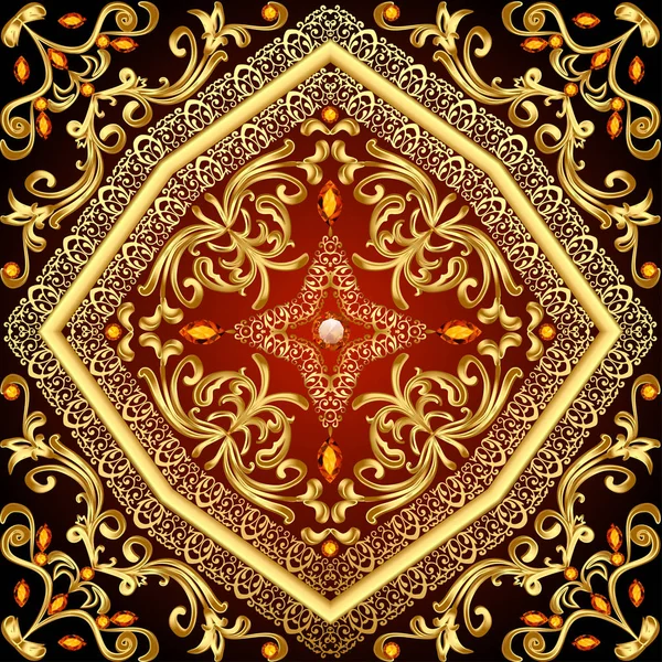 Fond avec des motifs floraux d'or et des pierres précieuses — Image vectorielle