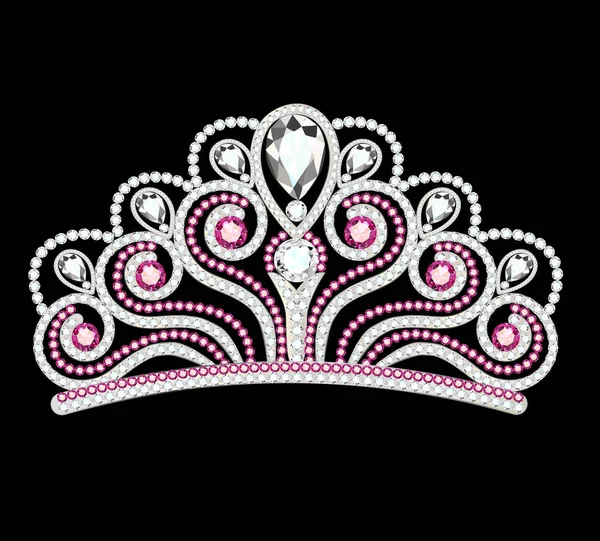 Illustration pink diadem feminine crown with jewels — Stock Vector