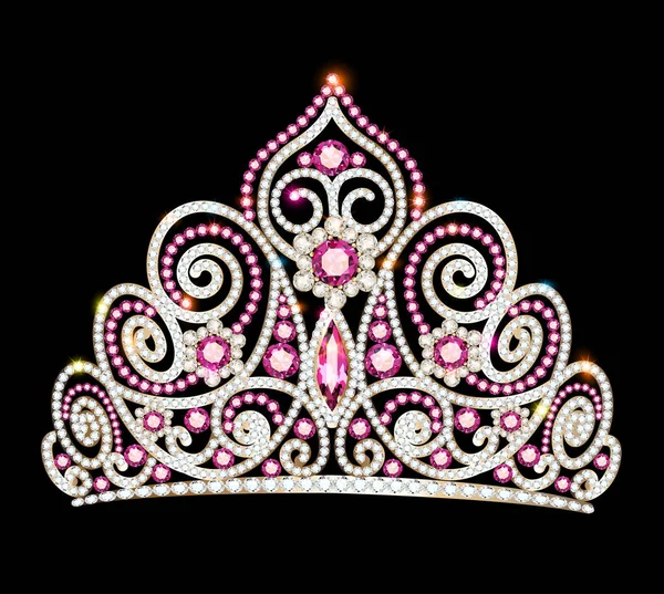 Ilustração coroa tiara mulheres com brilhantes pedras preciosas —  Vetores de Stock