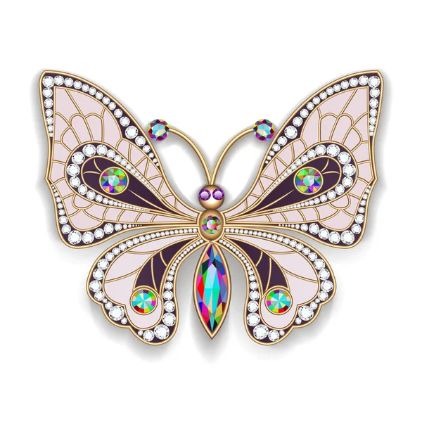 Joyería mariposa de oro en gemas. Hermosa decoración. — Archivo Imágenes Vectoriales