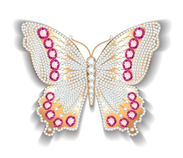 Gioielli farfalla d'oro in gemme. Bella decorazione. — Vettoriale Stock