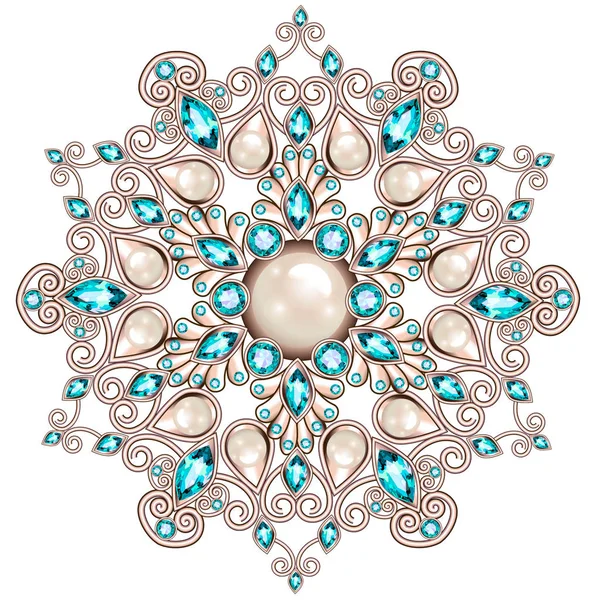 Broche Mandala bijoux, élément design. Ornam vintage géométrique — Image vectorielle