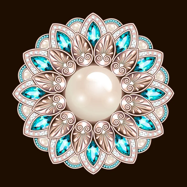 Joyas broche Mandala, elemento de diseño. Geométrica vintage ornam — Vector de stock