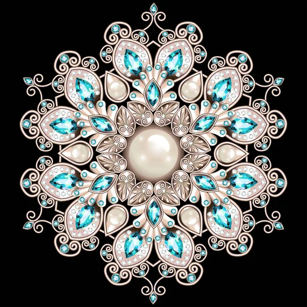 Joyas broche Mandala, elemento de diseño. Geométrica vintage ornam — Vector de stock