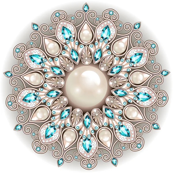 Broche Mandala bijoux, élément design. Ornam vintage géométrique — Image vectorielle