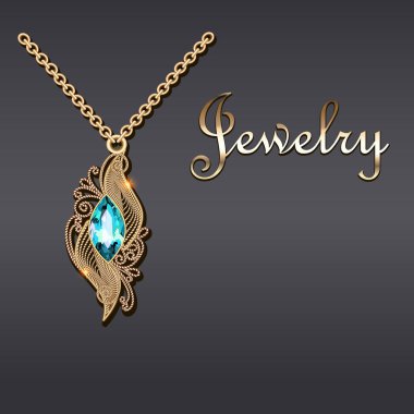 Filigran ve değerli taşlı altın kolyenin tasviri