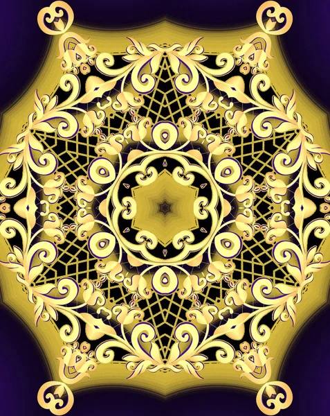 Marco de fondo violeta con patrón de oro vegetal (es) y red —  Fotos de Stock