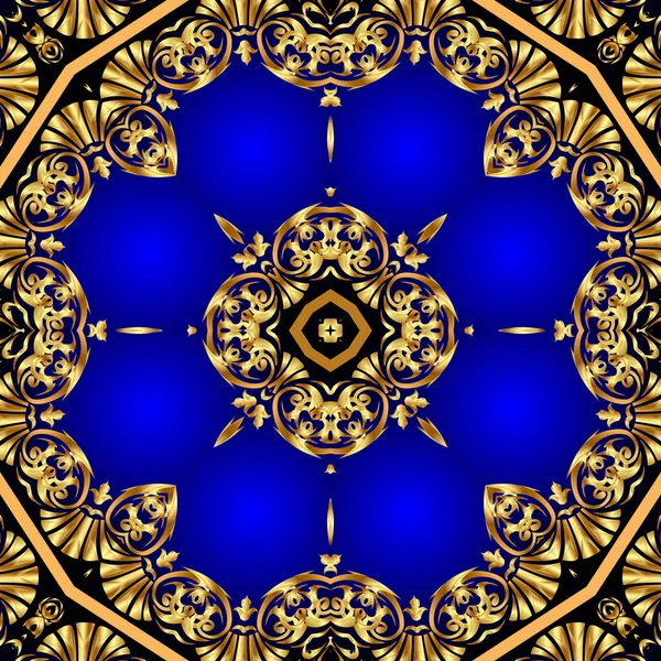 Sfondo blu con oro (en) ornamento su cerchio — Foto Stock
