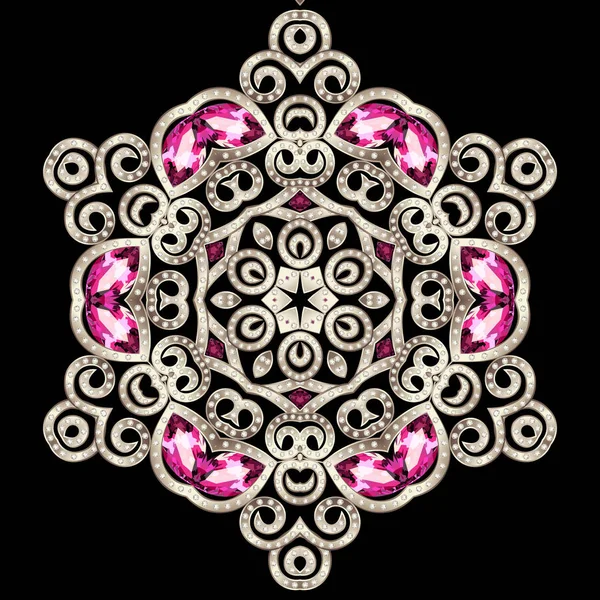Mandala brooch jewelry, design element.  Geometric vintage ornam
