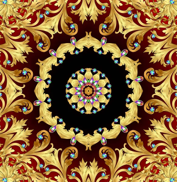 Background with a rosette of gold and precious stones — Stock Photo, Image