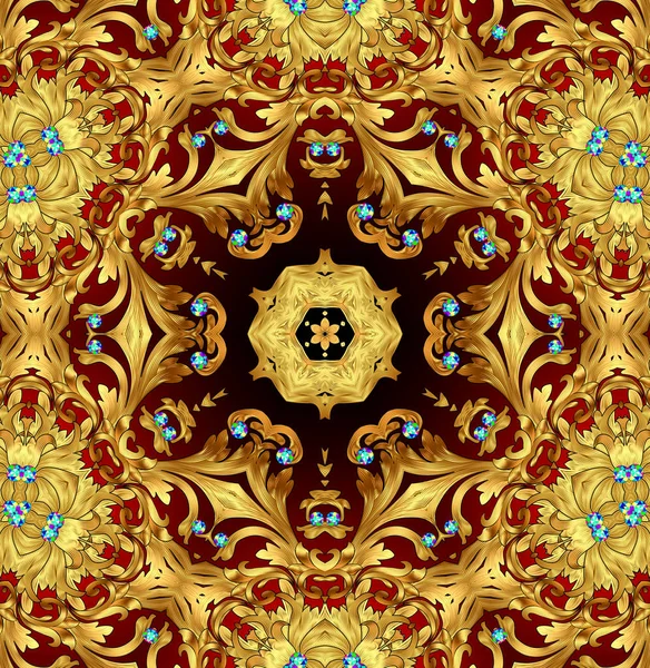 Background with a rosette of gold and precious stones — Stock Photo, Image
