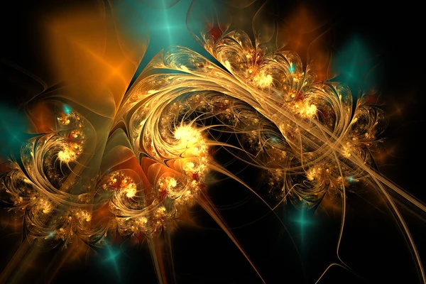 Illustration eines fraktalen Hintergrundes mit goldener Blütenspirale — Stockfoto