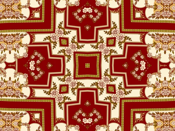 Illustratie van een heldere veelkleurige tapijt met florale ornamen — Stockfoto