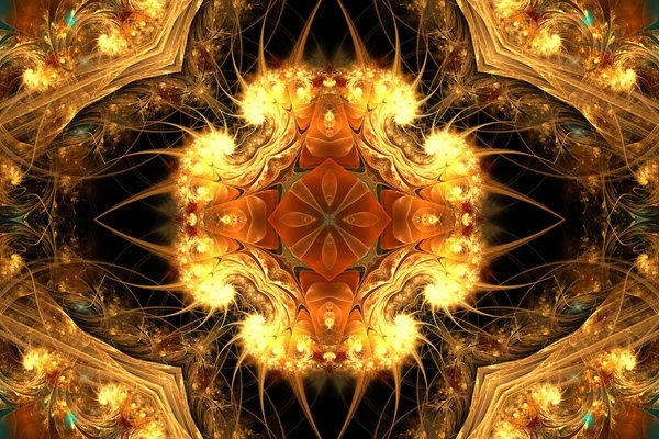 Иллюстрация фрактального фона с золотой цветочной спиралью — стоковое фото