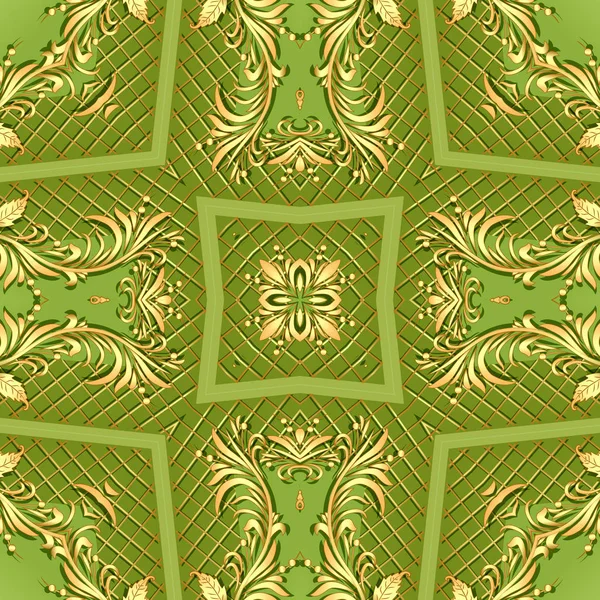 Illustrazione di sfondo verde con ornamento in oro — Foto Stock