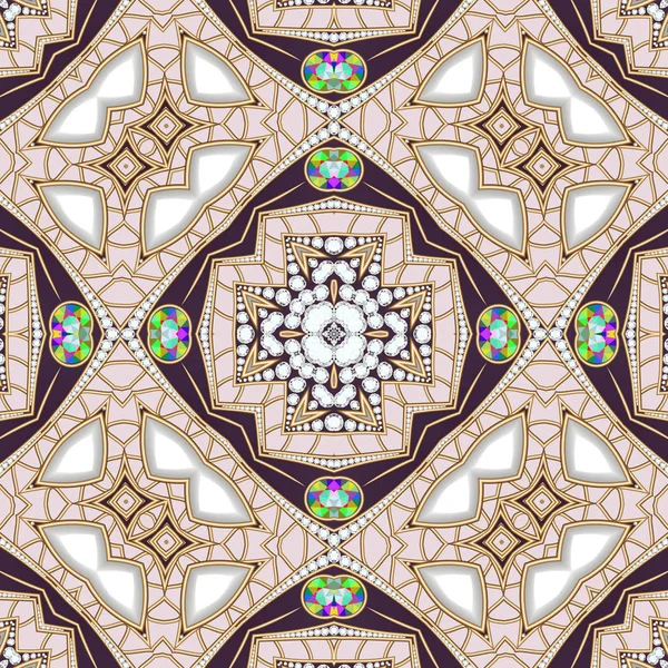 Geometric vintage ornamental background with precious stones. — Stock Photo, Image