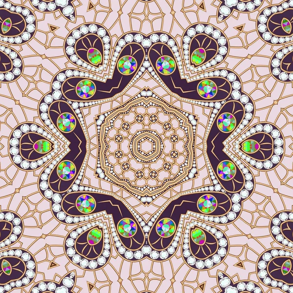 Geometric vintage ornamental background with precious stones. — Stock Photo, Image