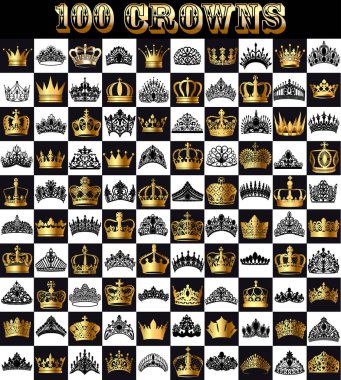 Altın ve siyah taçlar bir dizi İllüstrasyon, bir ches üzerinde taç