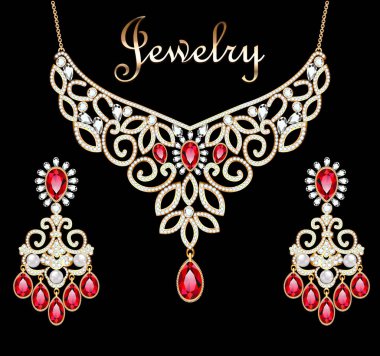 Takı bir dizi İllüstrasyon: kolye ve küpe için ilik