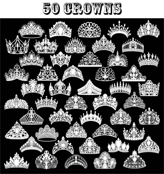 Illustrationsset mit Silhouetten antiker Kronen, Tiaras, Tiara — Stockvektor