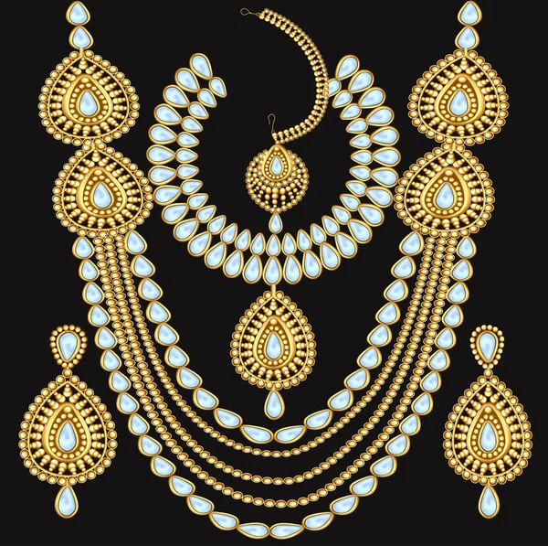 Ilustración de un conjunto de joyas: collar y pendientes para boda — Vector de stock
