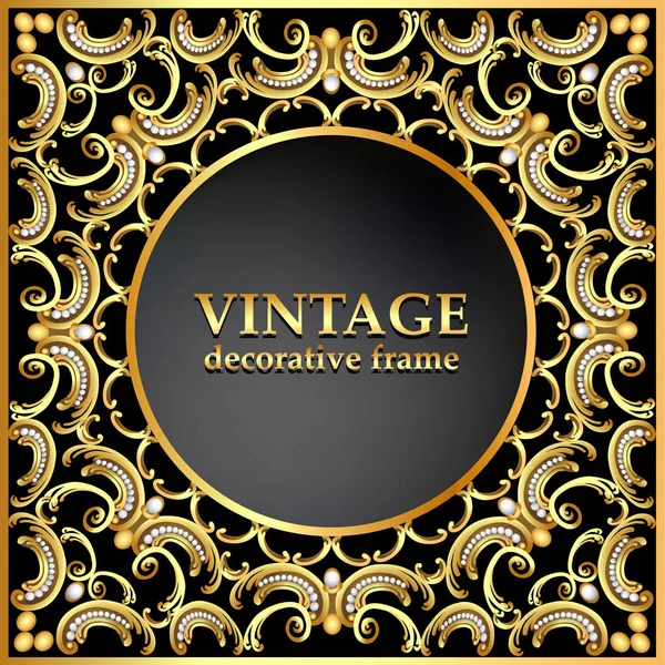 Illustratie vintage achtergrond frame met gouden ornamenten — Stockvector