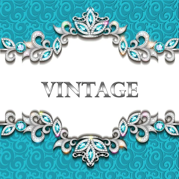 Illustration of vintage background frame with precious stones — Stock Vector