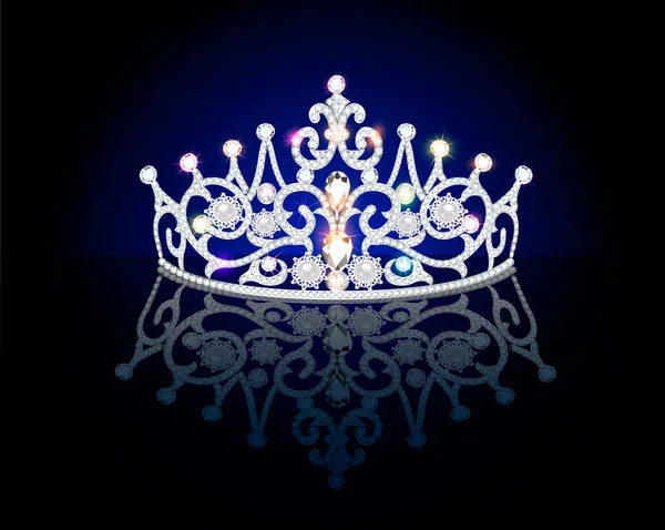 Illustration of diadem, crown, female tiara with precious stones — Stock Vector