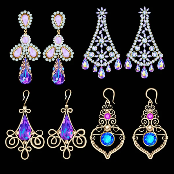 Illustration ensemble de boucles d'oreilles bijoux avec pierres précieuses — Image vectorielle