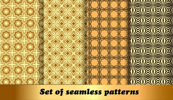 Illustration set of golden geometric seamless patterns — Stock Vector